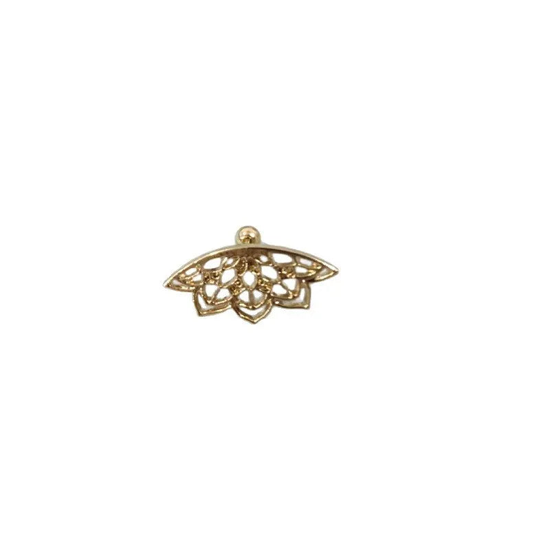 Geometric spider web design stud earrings in gold and silver electroplated metal.