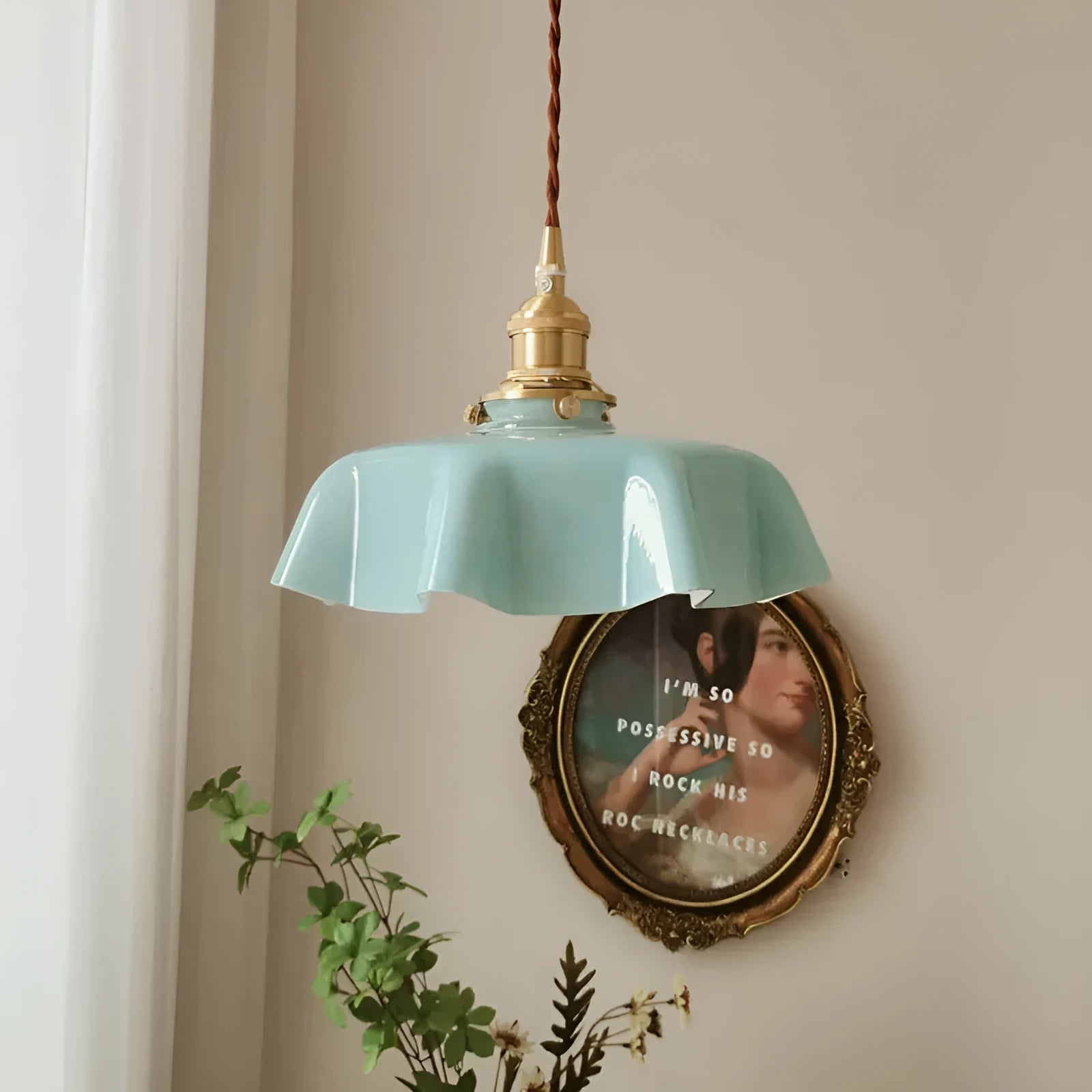Medieval-style brass flower bud glass chandelier ceiling light with adjustable height