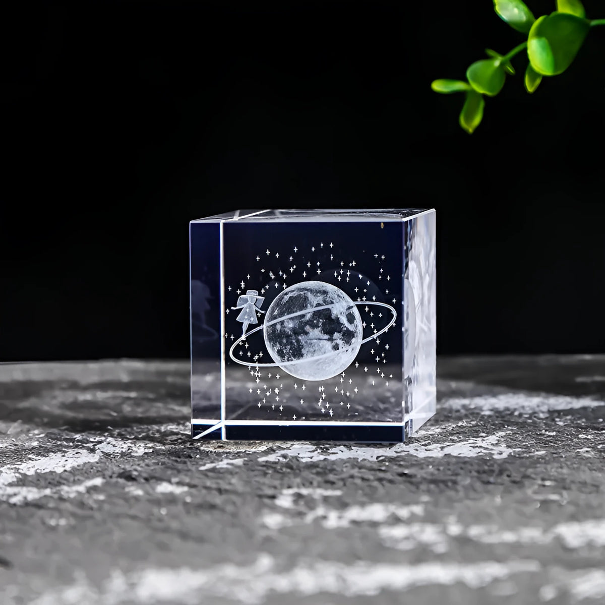 White crystal cube ornament in square sizes from 40mm to 80mm for desktop and shelf display