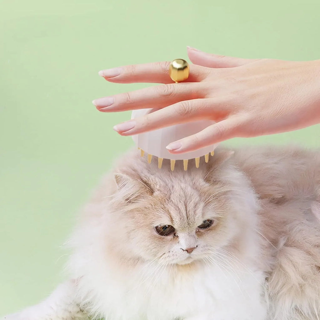 Green pet bath massage brush with silicone bristles and drainage holes