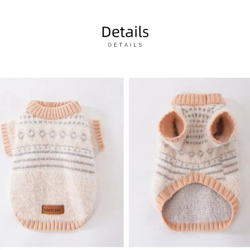 Diamond-shaped two-legged dog sweater in blue, sizes XS to XL for small dogs and cats