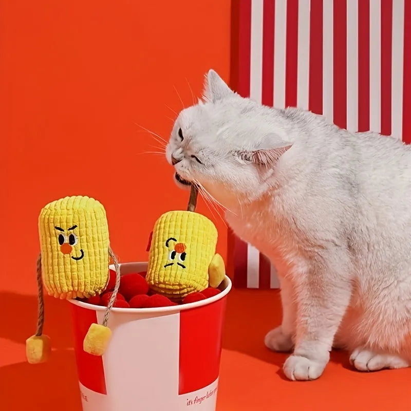 Corn cob shaped cat dental toy made from polio wood with catnip for tooth cleaning