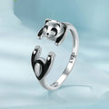 Adjustable sterling silver panda ring bracelet with white gold plating and open ring design