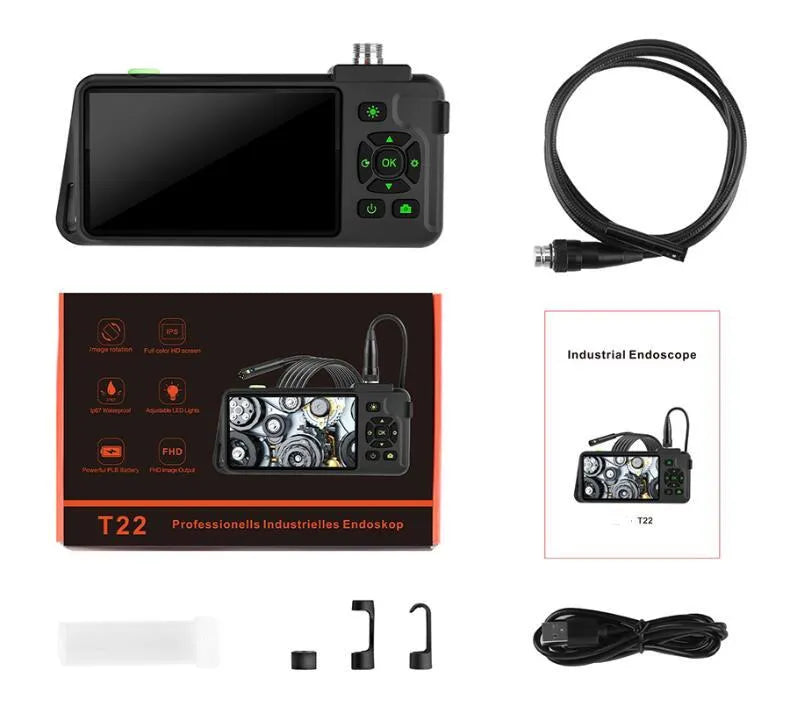 Handheld industrial endoscope with 4.5-inch screen and 5.5mm camera for automotive pipeline inspection