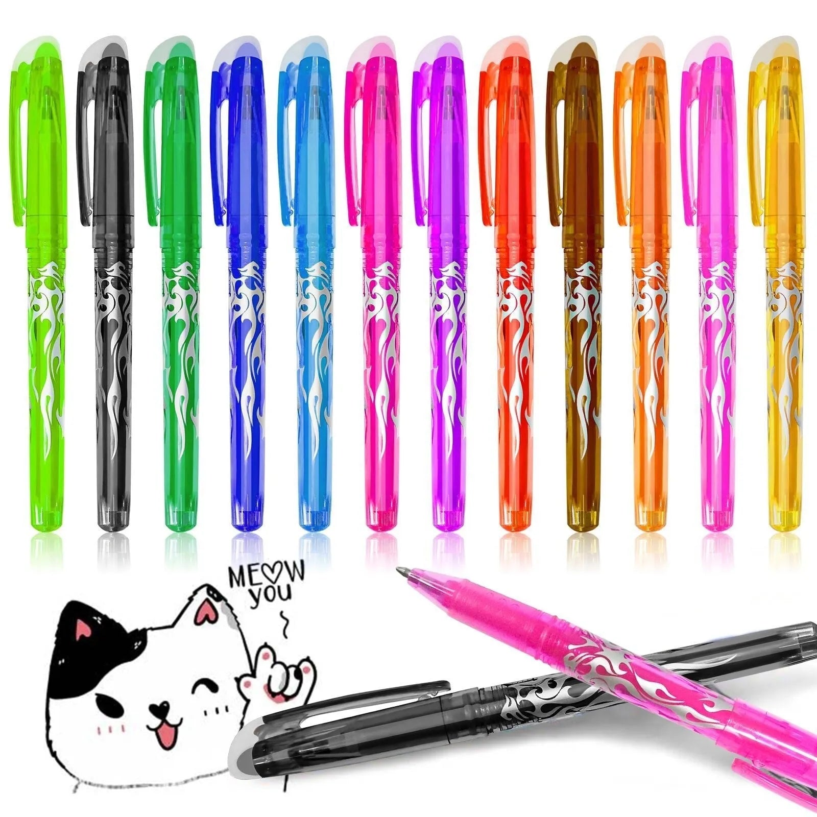 Set of heat-erasable gel pens with plastic shells and choice of 0.5mm or 0.7mm nibs in a 12 or 8 colour pack.