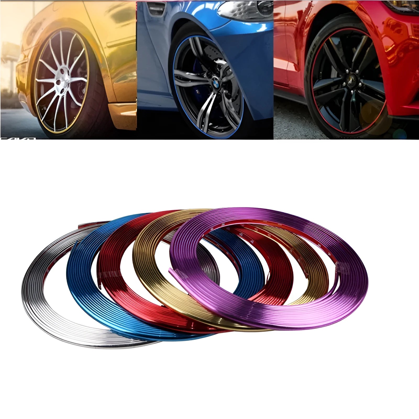Galvanised wheel sticker guard circle in electroplated purple colour on 8 metre PVC roll