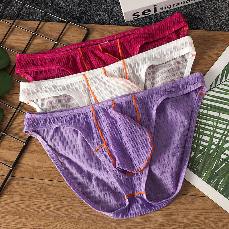 Men's ice silk lace low-waist briefs for sports in solid colours with Asian sizing