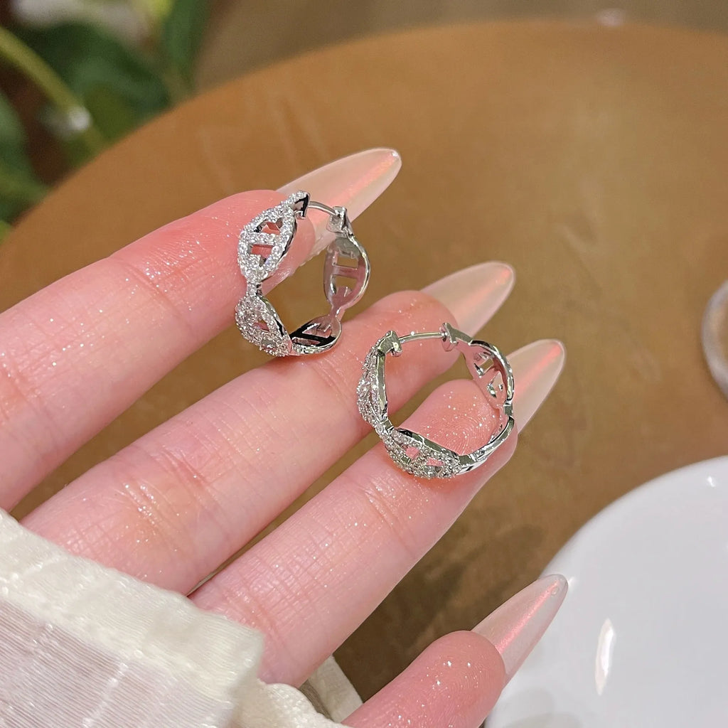 Ladies casual diamond earrings in silver, gold, or rose gold thick gold plating