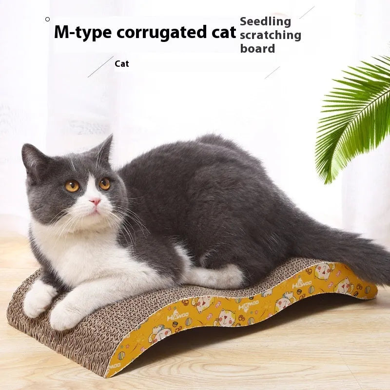 Corrugated cardboard cat scratch board available in geometric shapes like M-type, bone-type, and triangle.