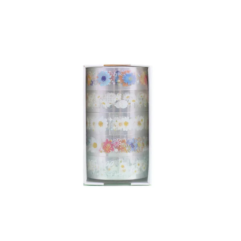 Transparent adhesive tape with midsummer daisy cartoon pattern, 1.5cm width decorative tape