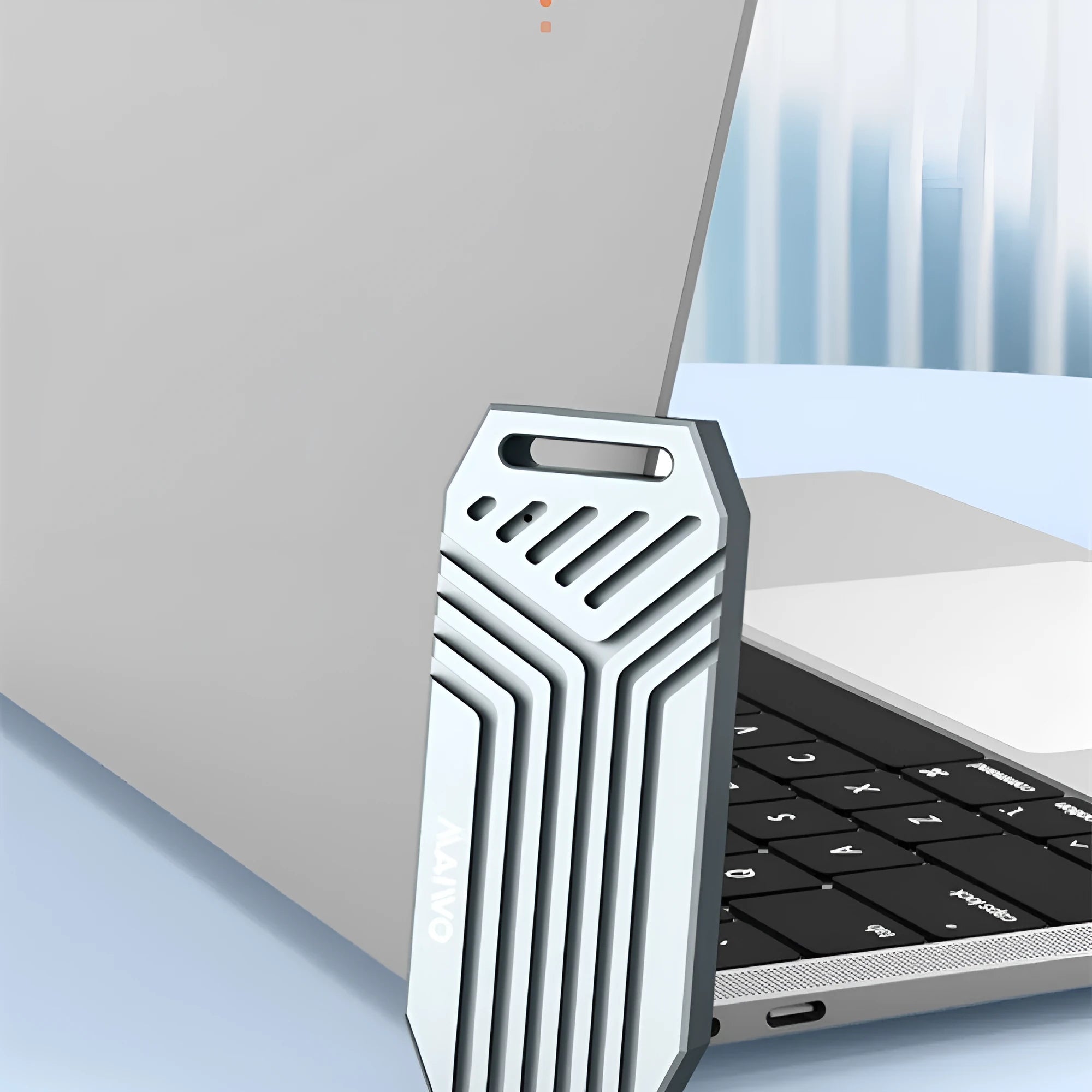 Aluminum USB 4.0 external enclosure for M.2 NVMe SSDs in silver colour showing compact dimensions