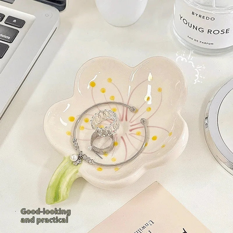 Yellow white porcelain decorative tray with optional small night light, pink and white shell options.