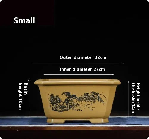 Large antique Chinese style purple clay flower pot for indoor plants and bonsai trees