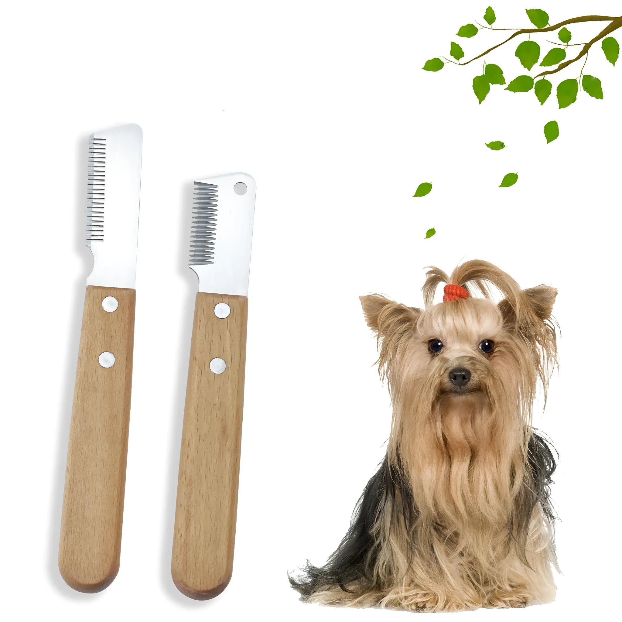 Pet stripping comb with wood handle and metal teeth for removing hair from dogs and cats