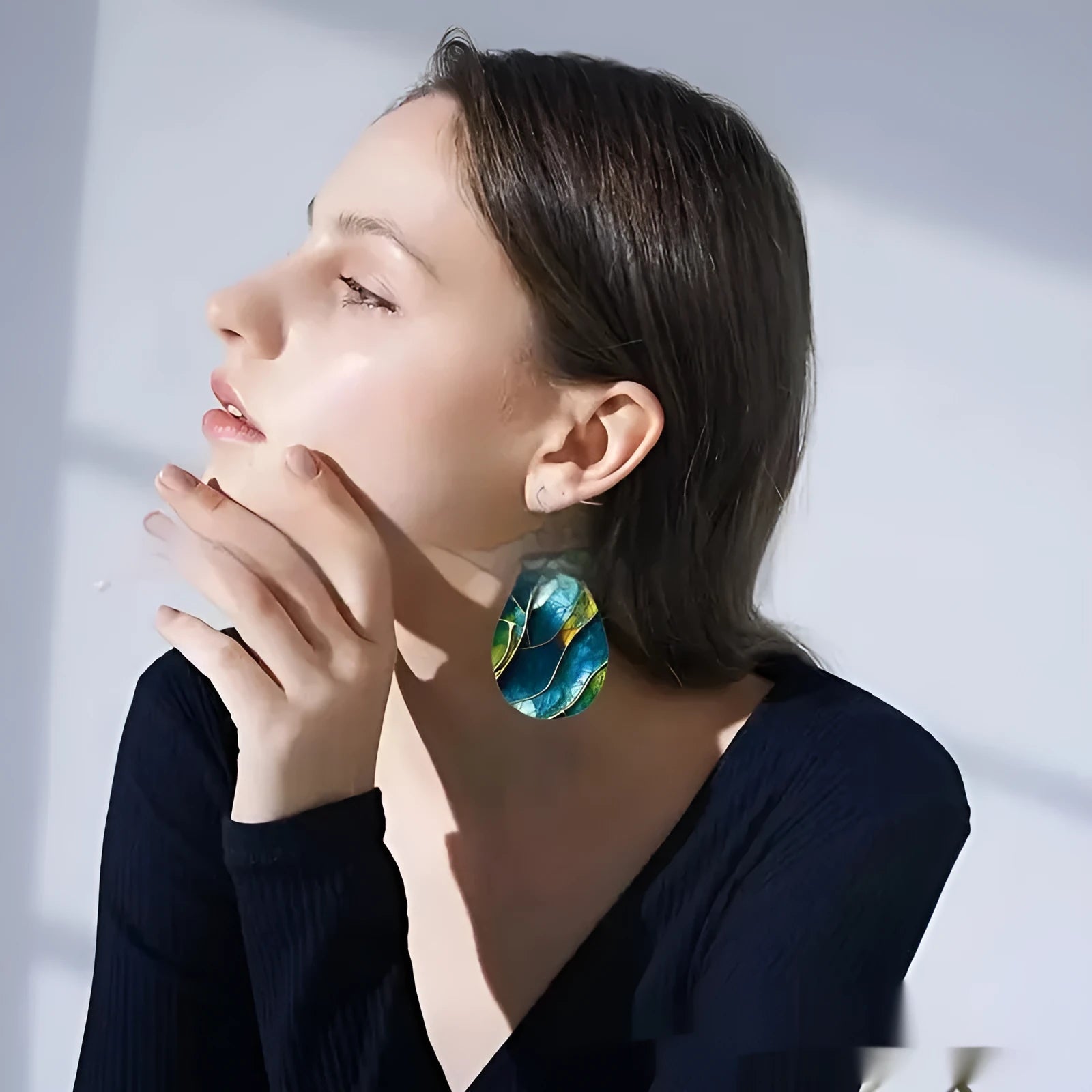 Printed acrylic flat branch knot drop earrings in drop shape silhouette