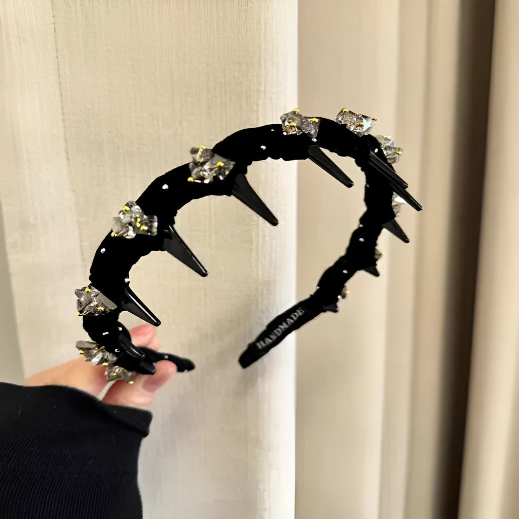 French velvet hairband with hand-beaded crystal decoration in wine red colour