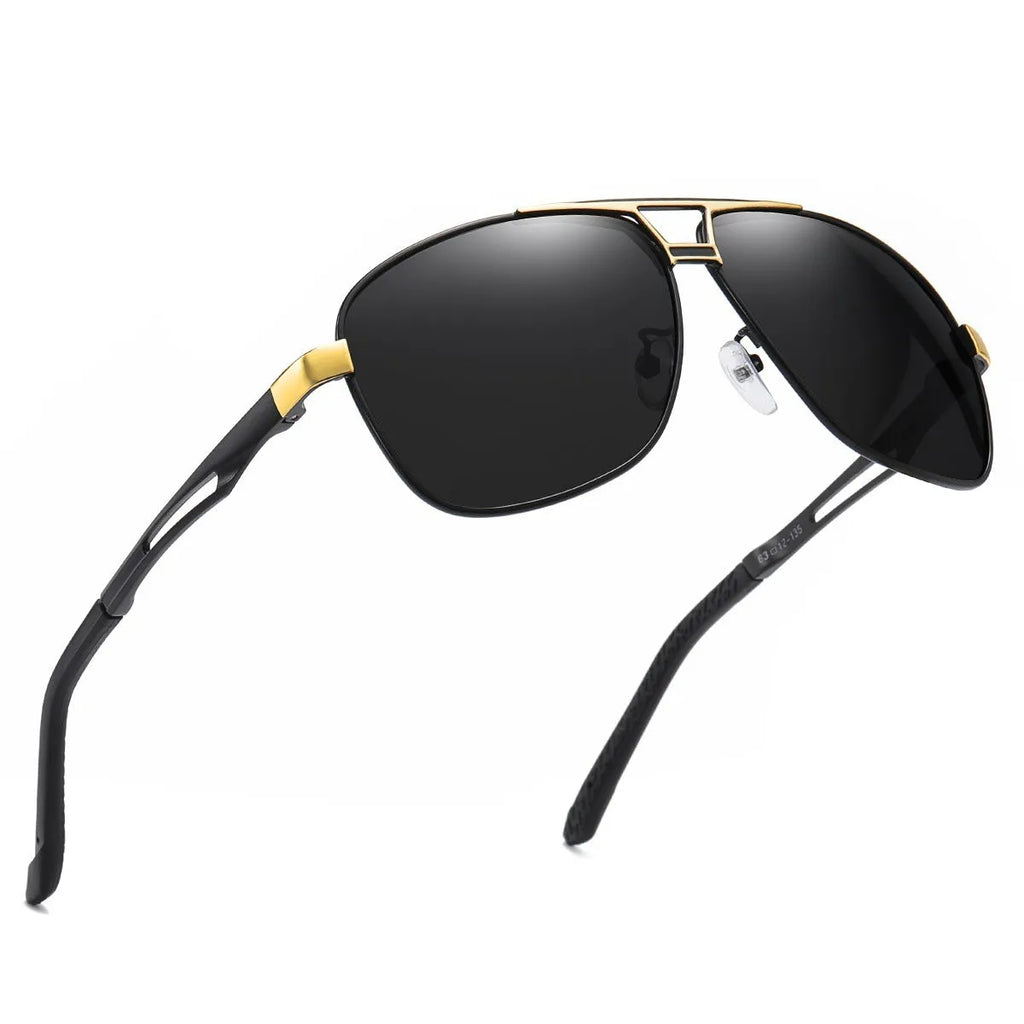 Men's orange red aviator sunglasses with polarised HD lenses and metal frame.