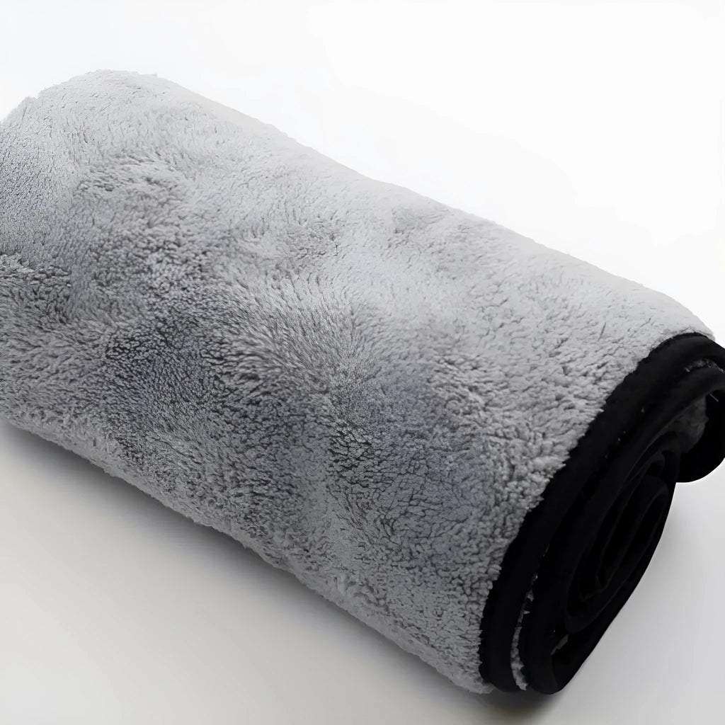 Microfiber car wash drying towel shown in three size options: 75x35cm, 60x40cm, and 100x40cm