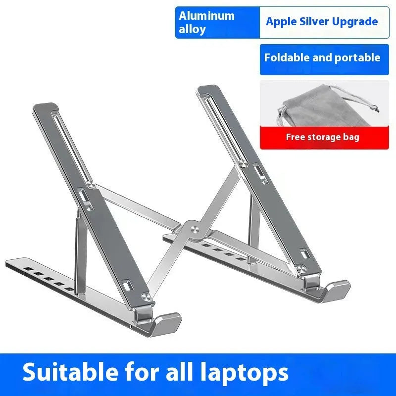 Aluminium folding laptop stand with silicone padding in black colour