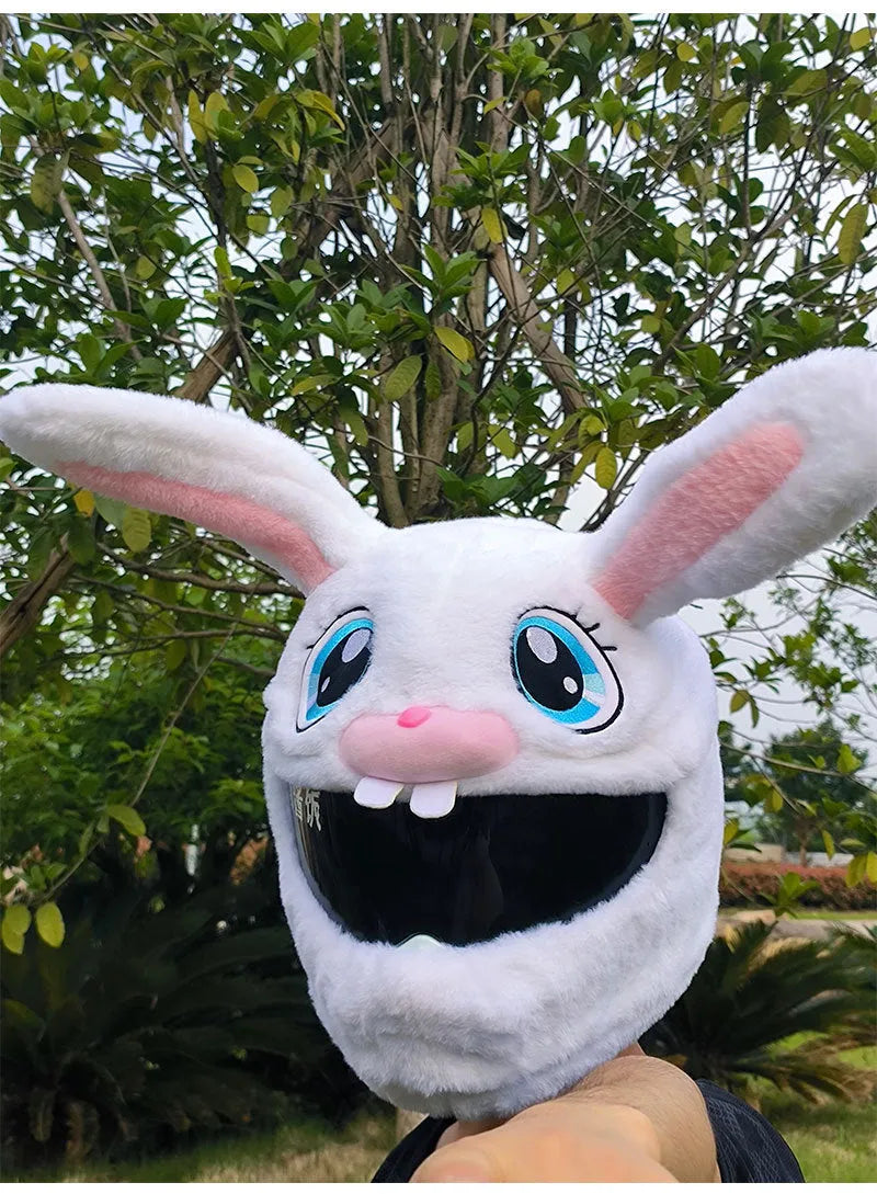 White decorative rabbit head helmet cover for electric scooter and motorcycle helmets