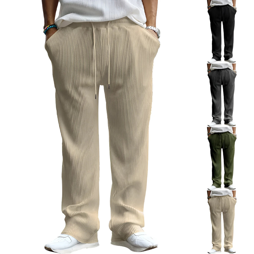 Men's loose straight-leg trousers with high waist in solid colour on hanger