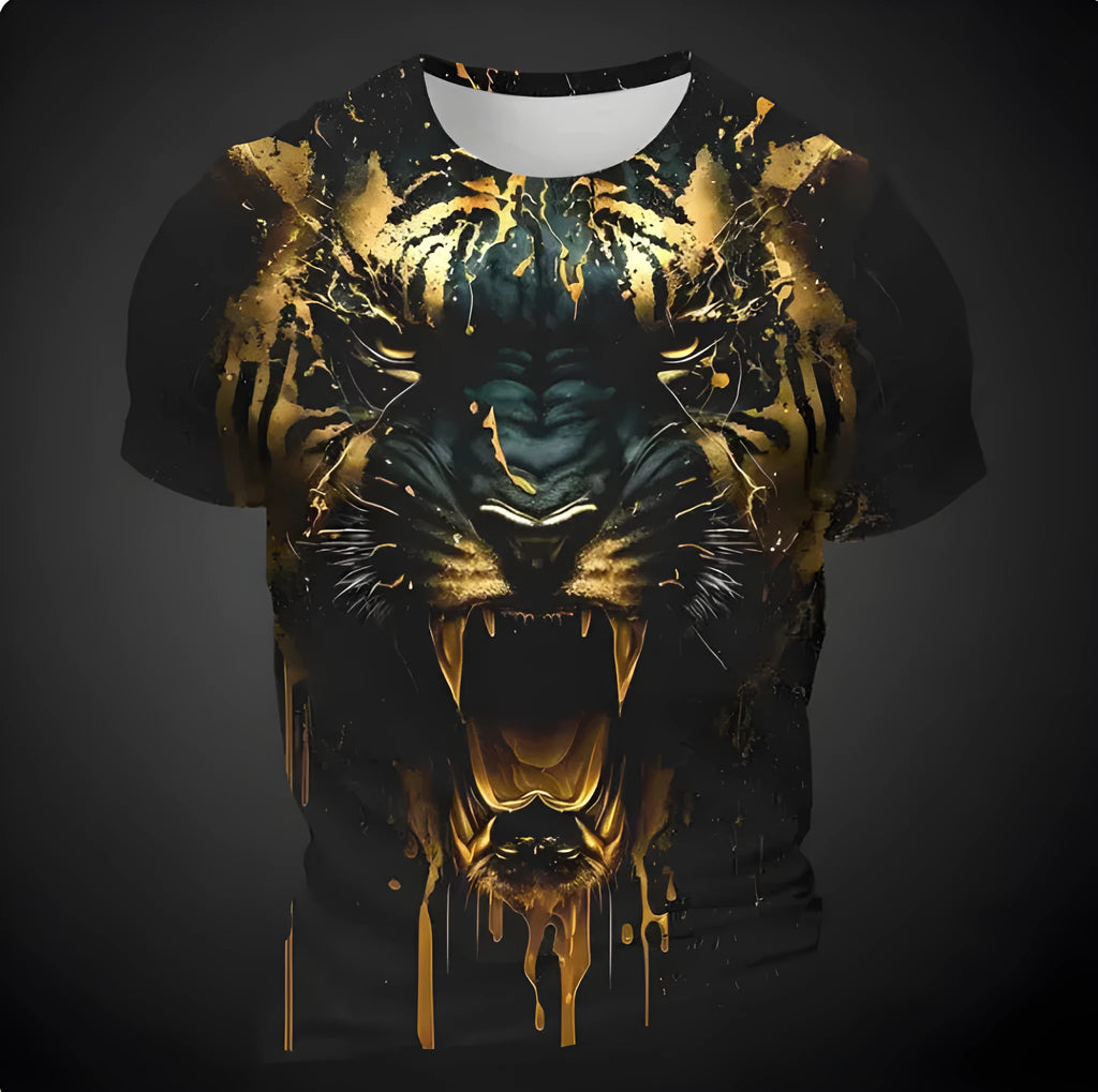 Men's 3D tiger pattern short sleeve T-shirt in bird eye cloth polyester fabric