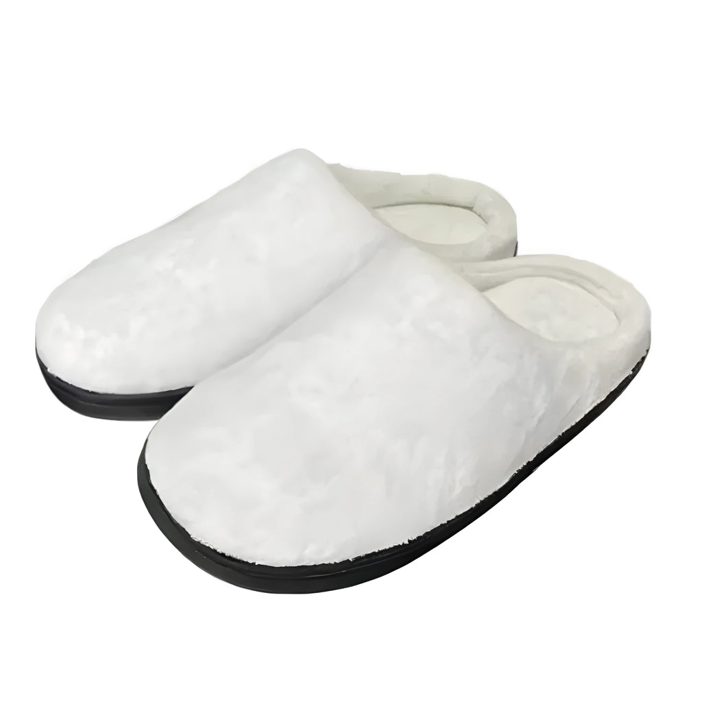 Custom printed flannel slippers with a TPR sole, shown in a selected size and colour.