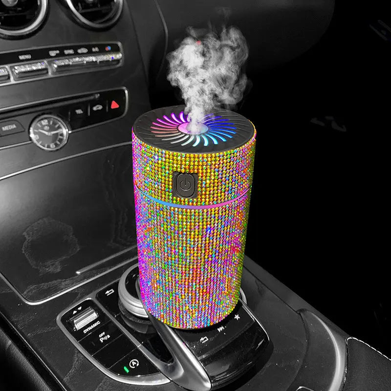 Car mounted USB humidifier with diamond crystal water tank in various colour options
