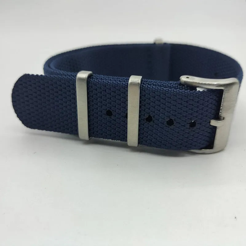 Textile nylon watch strap in Army Green colour showing integrated design and adjustment holes