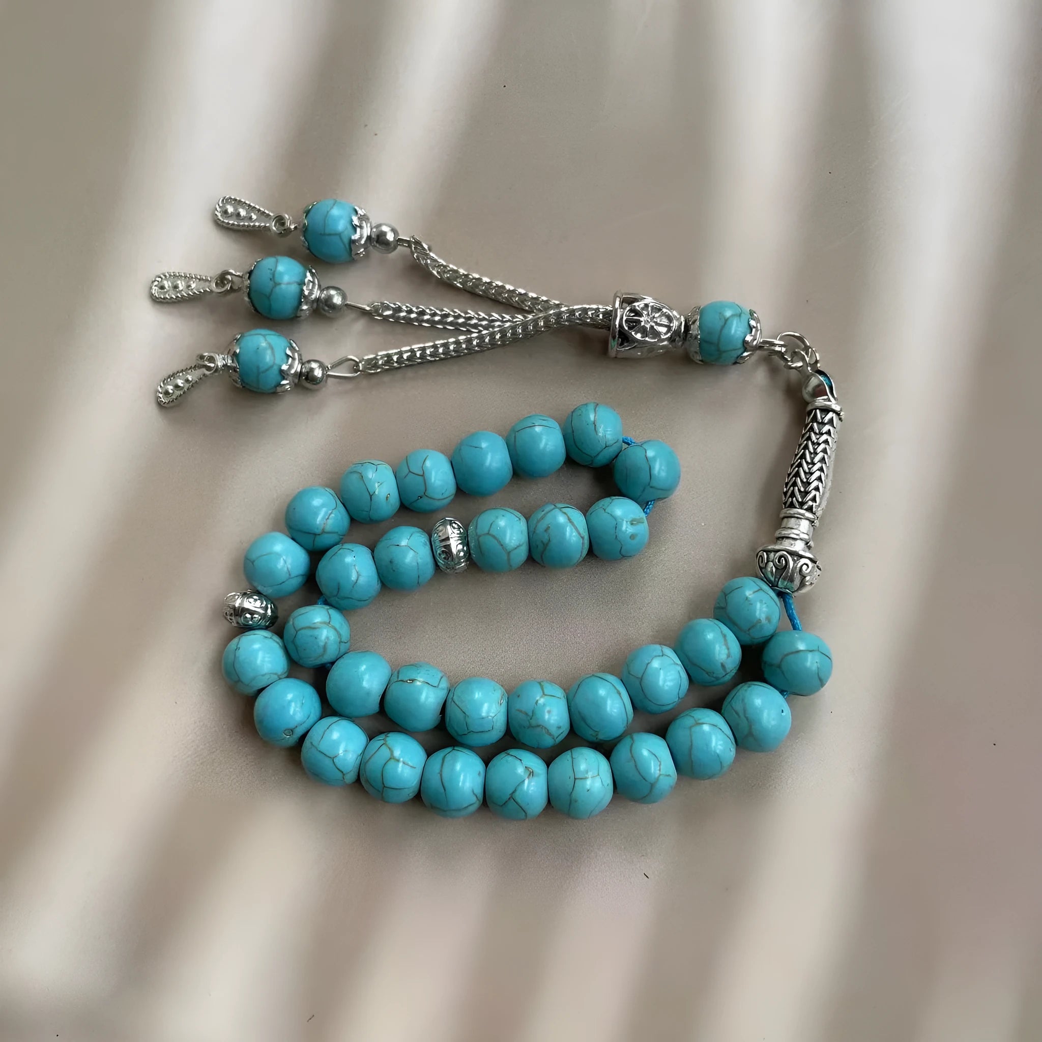 Handmade sky blue Muslim prayer bracelet with 8mm natural stone beads for daily worship