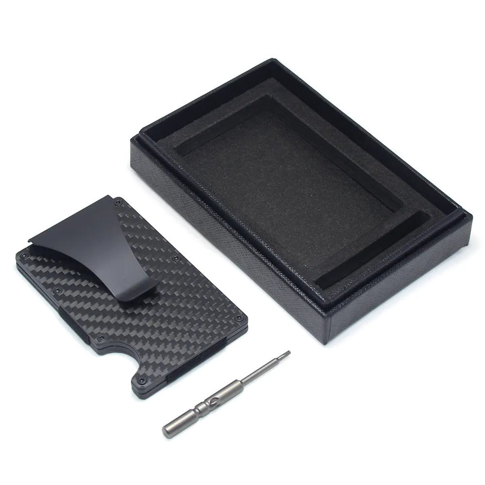 Carbon fibre and aluminium geometry card holder wallet with gift box in multiple colour options