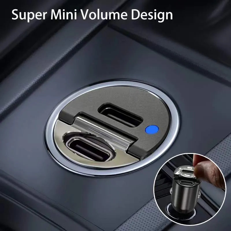 Mini 30W car cigarette lighter charger in zinc alloy housing with PD and QC fast charging