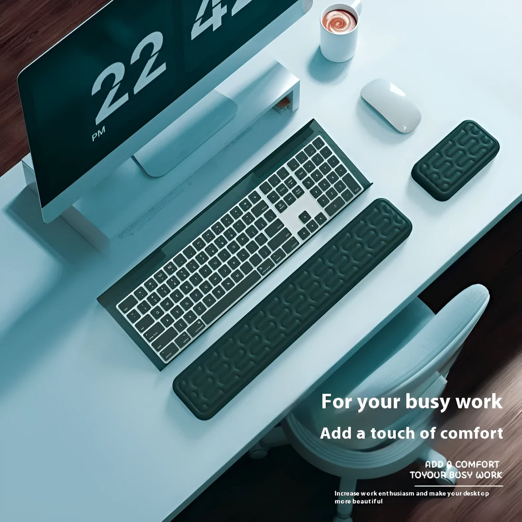Double-sided memory foam wrist pad for keyboard and mouse support in various colours