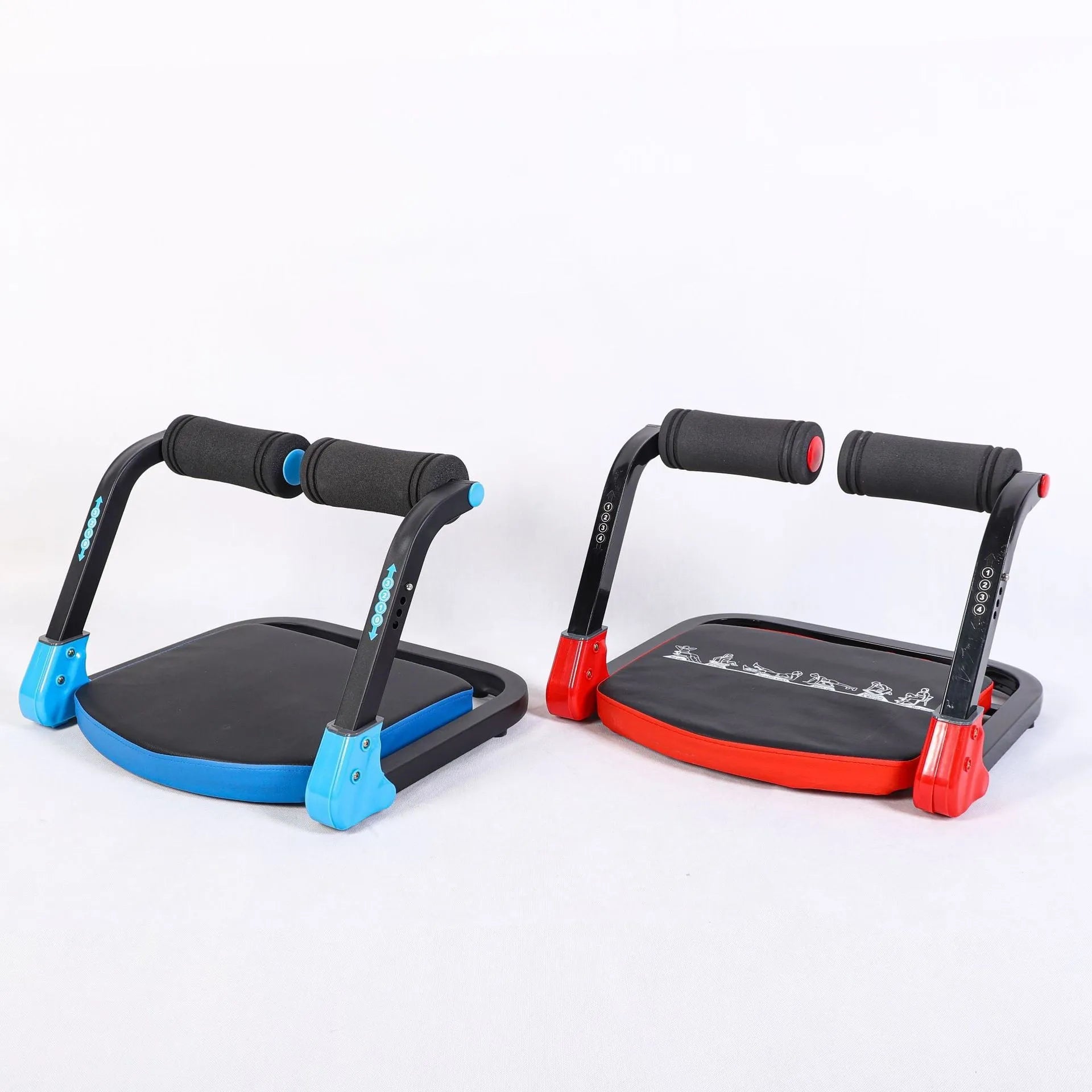 Mini multifunctional abdominal device in sky blue and red colours for home fitness