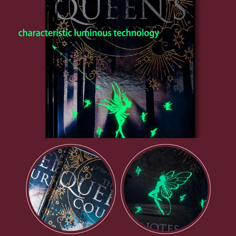 Retro luminous hardcover A5 notebook open to show full-colour illustrated pages