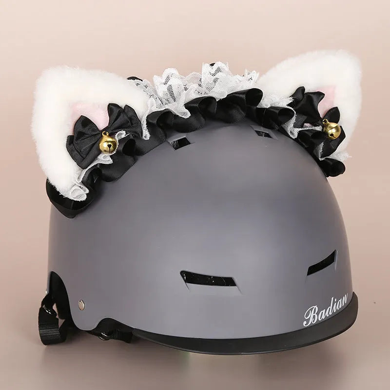Plush helmet cover with cartoon ear decorations for cycling and costume use