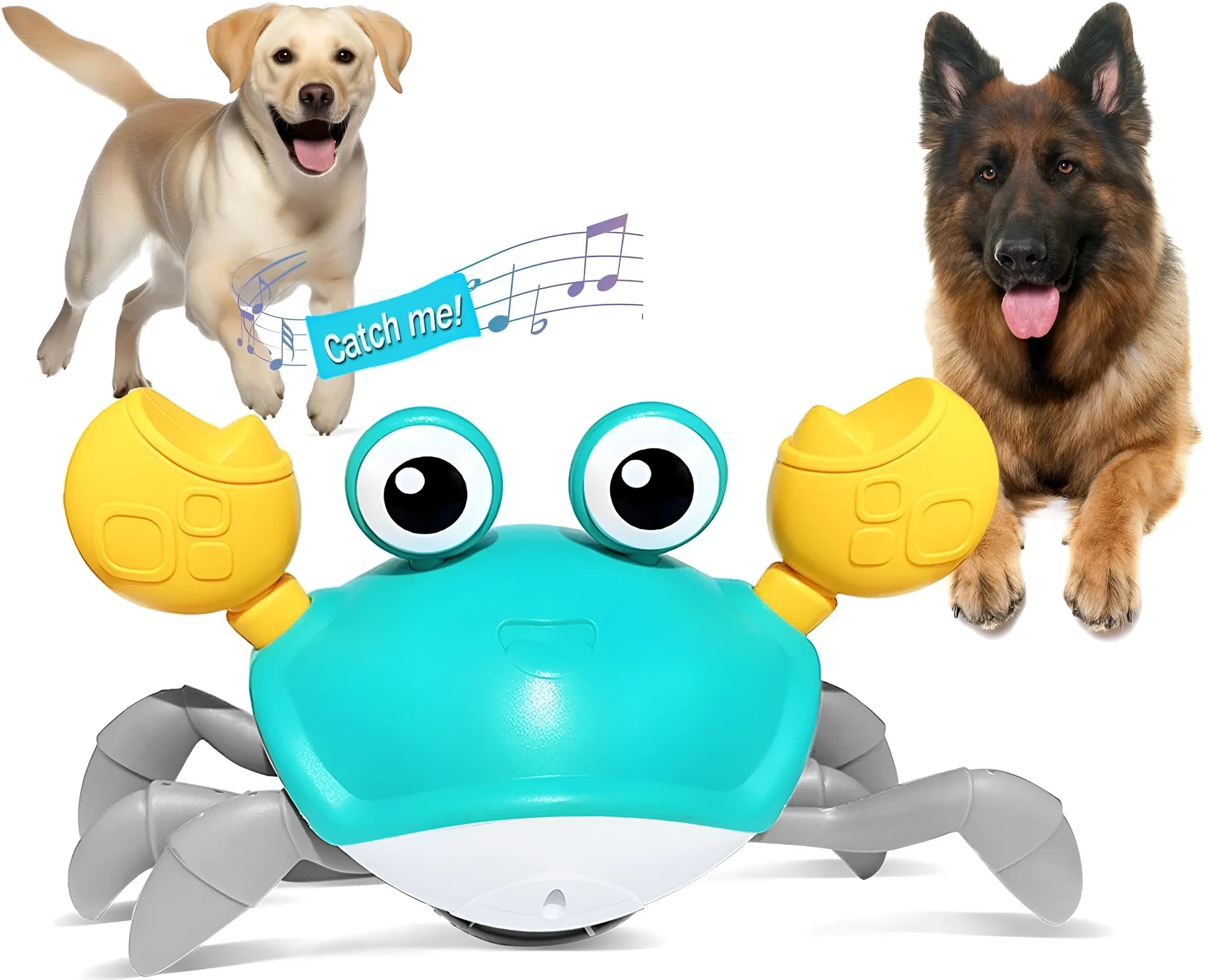 Blue or red crawling crab dog toy with obstacle avoidance sensors and LED lights