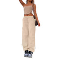 Loose-fit straight-leg cargo casual pants in khaki colour with multiple pockets.