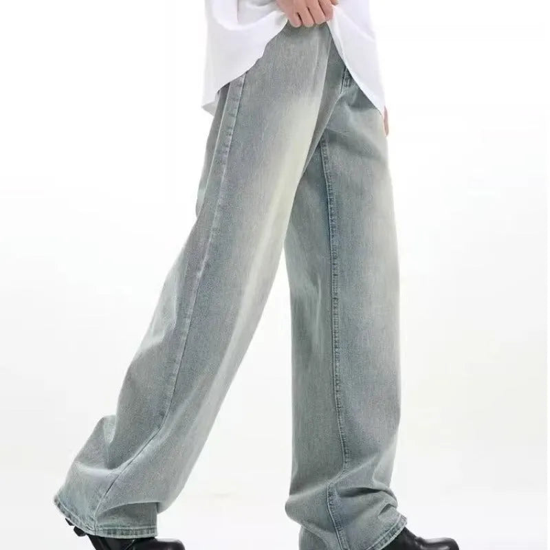 Blue loose-fit retro casual trousers with an elasticated waistband, made from rabbit fur fabric.