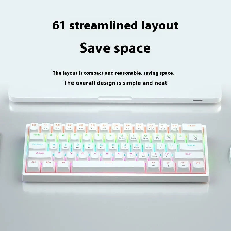 Small bluish black mechanical keyboard with 61 keys and hot-swap switch sockets