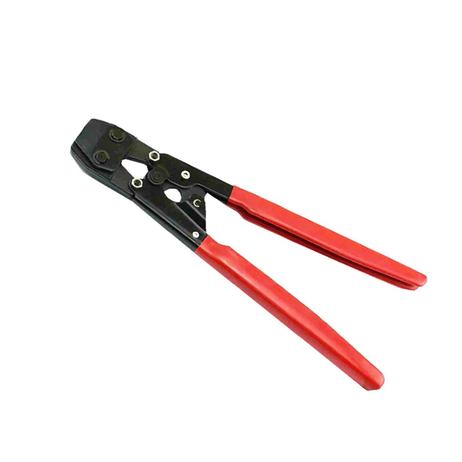 Red metal PEX clamp set with carbon steel cutting edge for pipe fitting