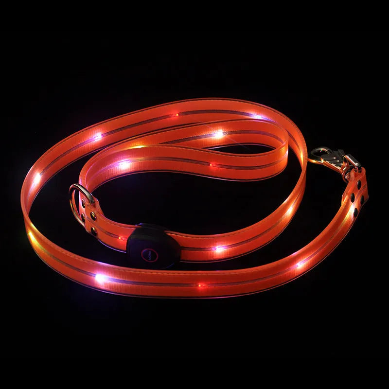 Luminous PVC dog leash in fluorescent green with hand loop, 120cm length