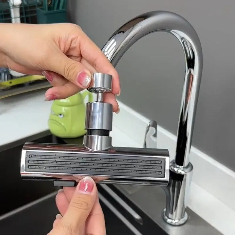 Kitchen faucet waterfall outlet connector with 360-degree swivel, ABS and copper body, Black or Silver finish.