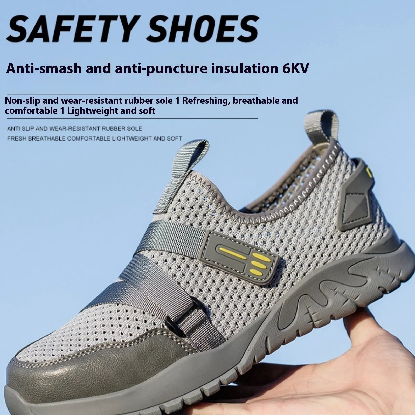 Men's grey anti-smash anti-puncture work insulation safety shoes with rubber sole