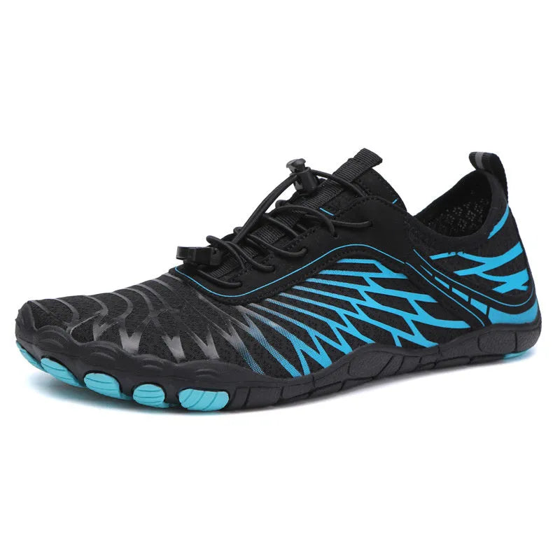 Men's white Upstream lace-up casual trainers with a rubber sole on a plain background.