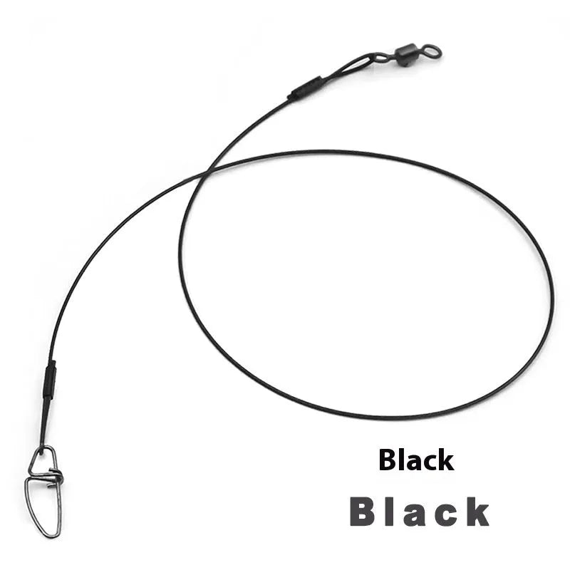 Set of 10 green steel wire double buckle fishing bite leaders showing 54cm length