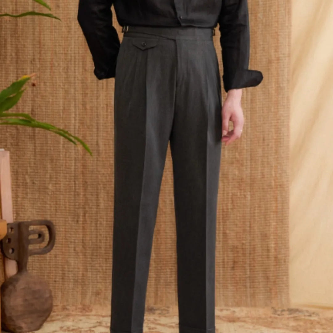 Men's slim fit straight leg business casual trousers in wrinkle resistant polyester fabric