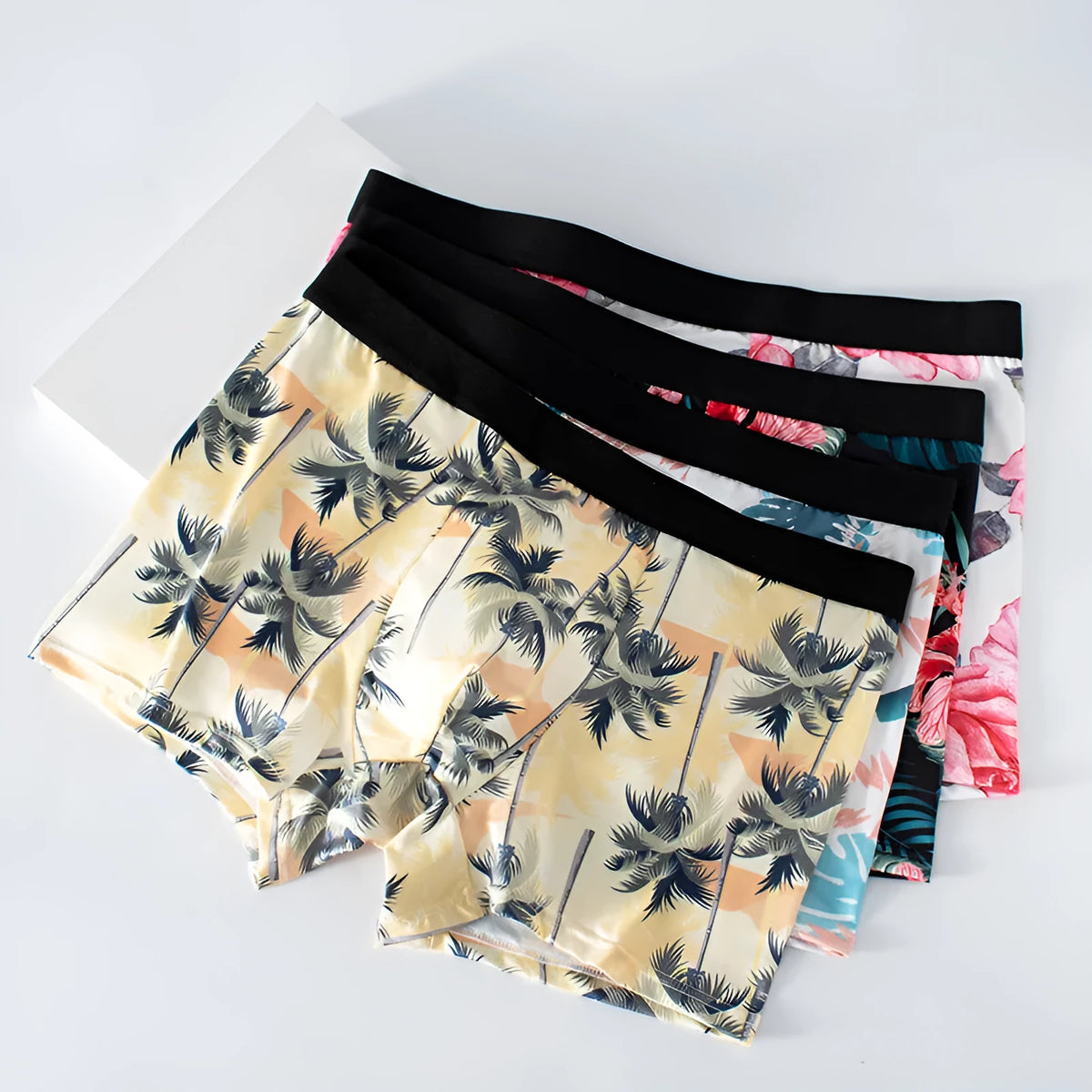 Ice silk men's underwear in fashion print patterns with mid waist design