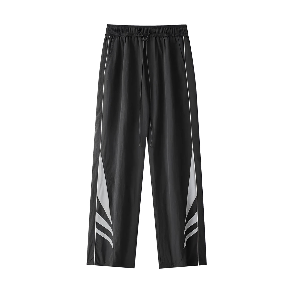 Men's straight-leg loose fit sports trousers in grey fabric with an elasticated waistband.