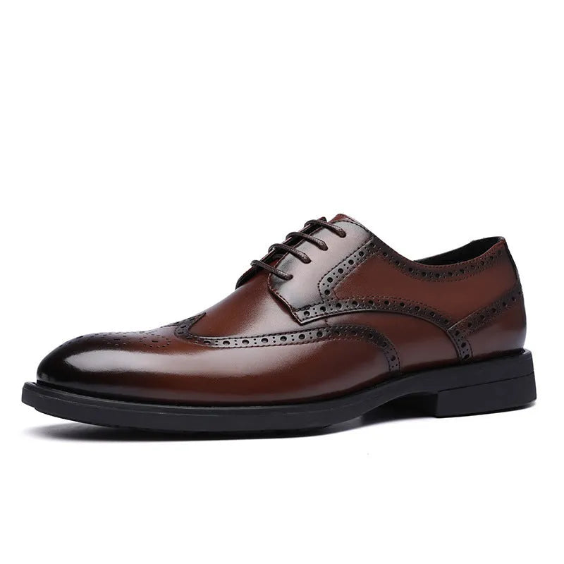 Men's black and brown brogue business shoes made from PU leather for formal wear